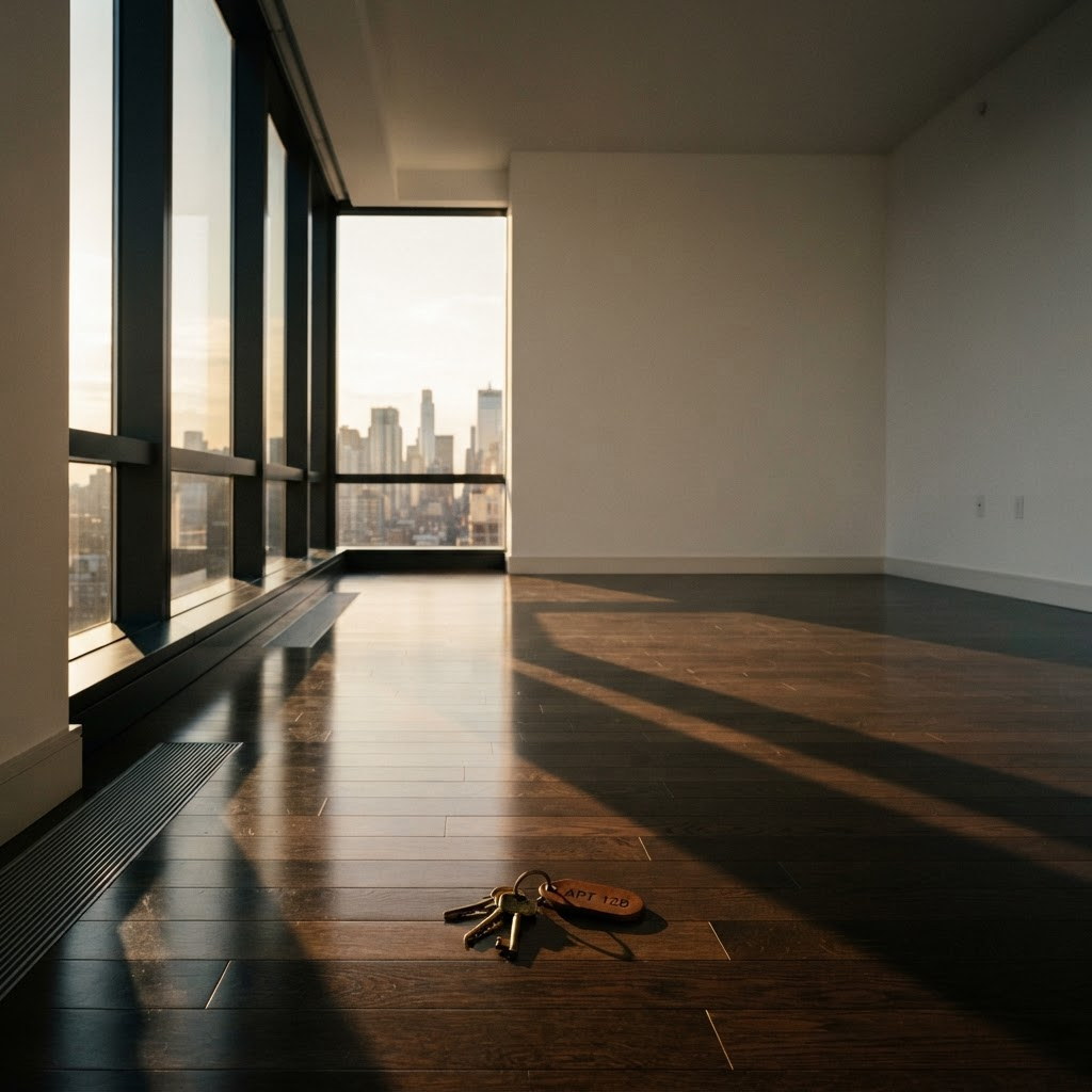 Empty luxury apartment with gleaming hardwood floors after cleaning